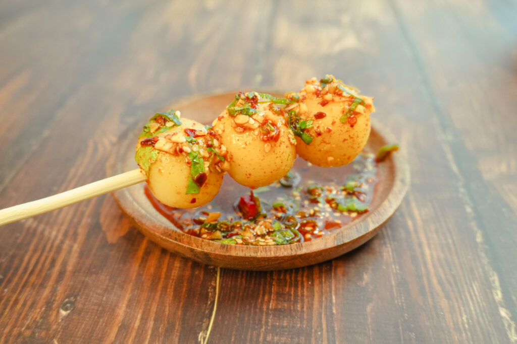 Chewy Potato Balls with Spicy Garlic Sauce