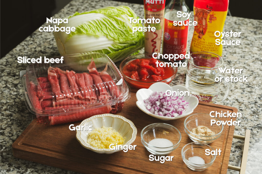 thousand layer beef & cabbage tomato hot pot ingredients