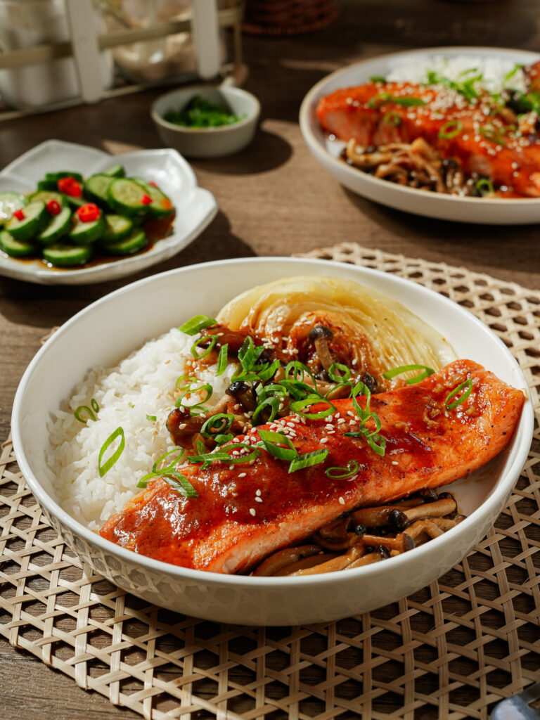 One pan miso butter salmon with charred cabbage