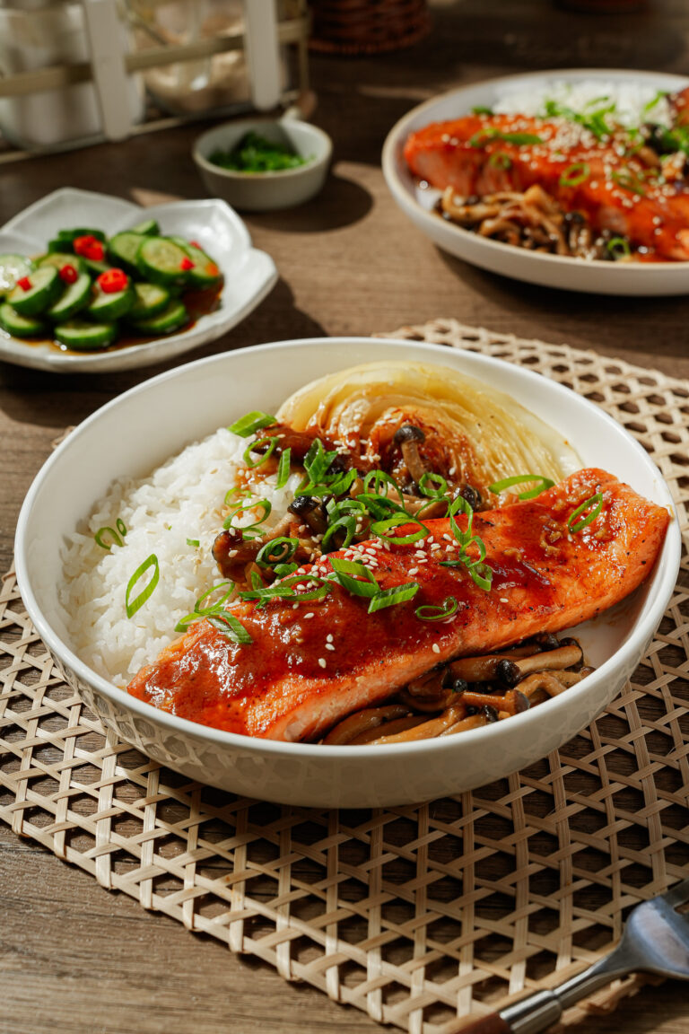 One pan miso butter salmon with charred cabbage