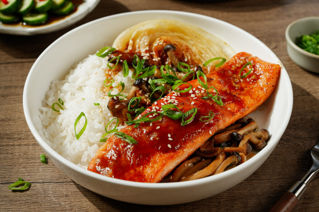 One pan miso butter salmon with charred cabbage