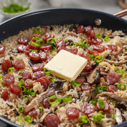 one-pot butter mushroom rice with Chinese sausage