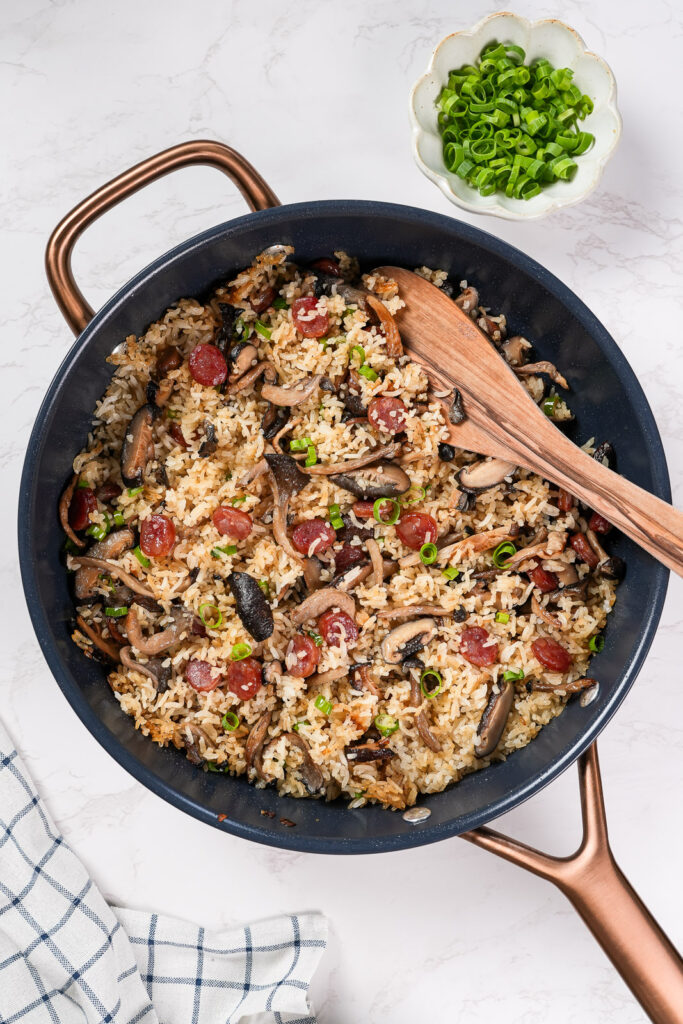 one-pot butter mushroom rice with Chinese sausage