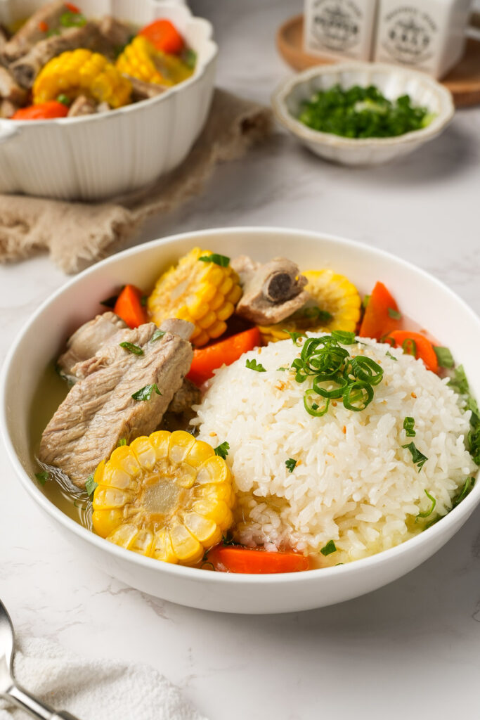 Chinese pork rib soup - brothy rice