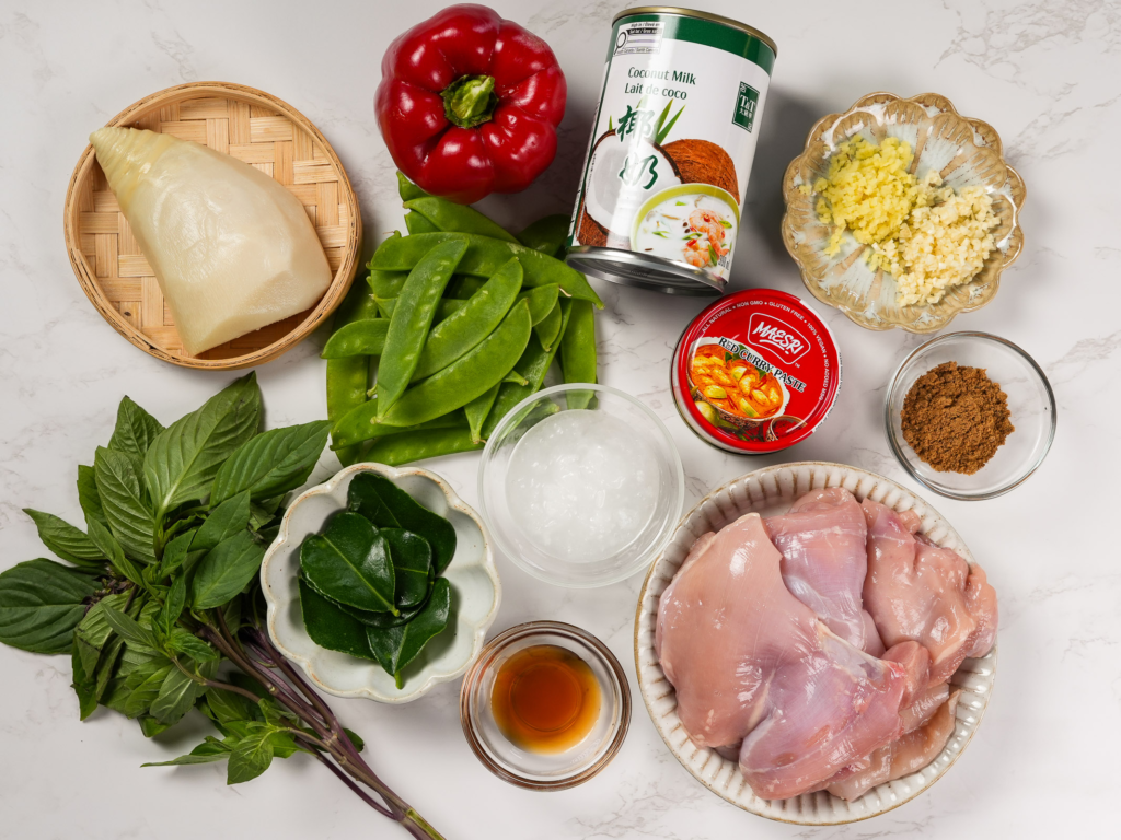 Thai red curry with chicken ingredients